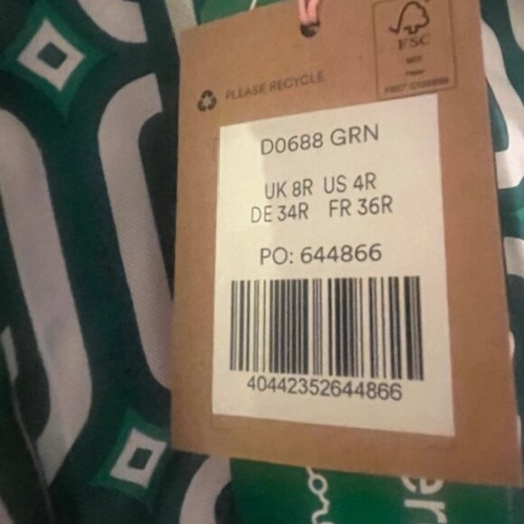 Boden Short Sleeve Column Midi Dress - Bright Emerald, Azure Geo Size US 4R - Picture 5 of 6